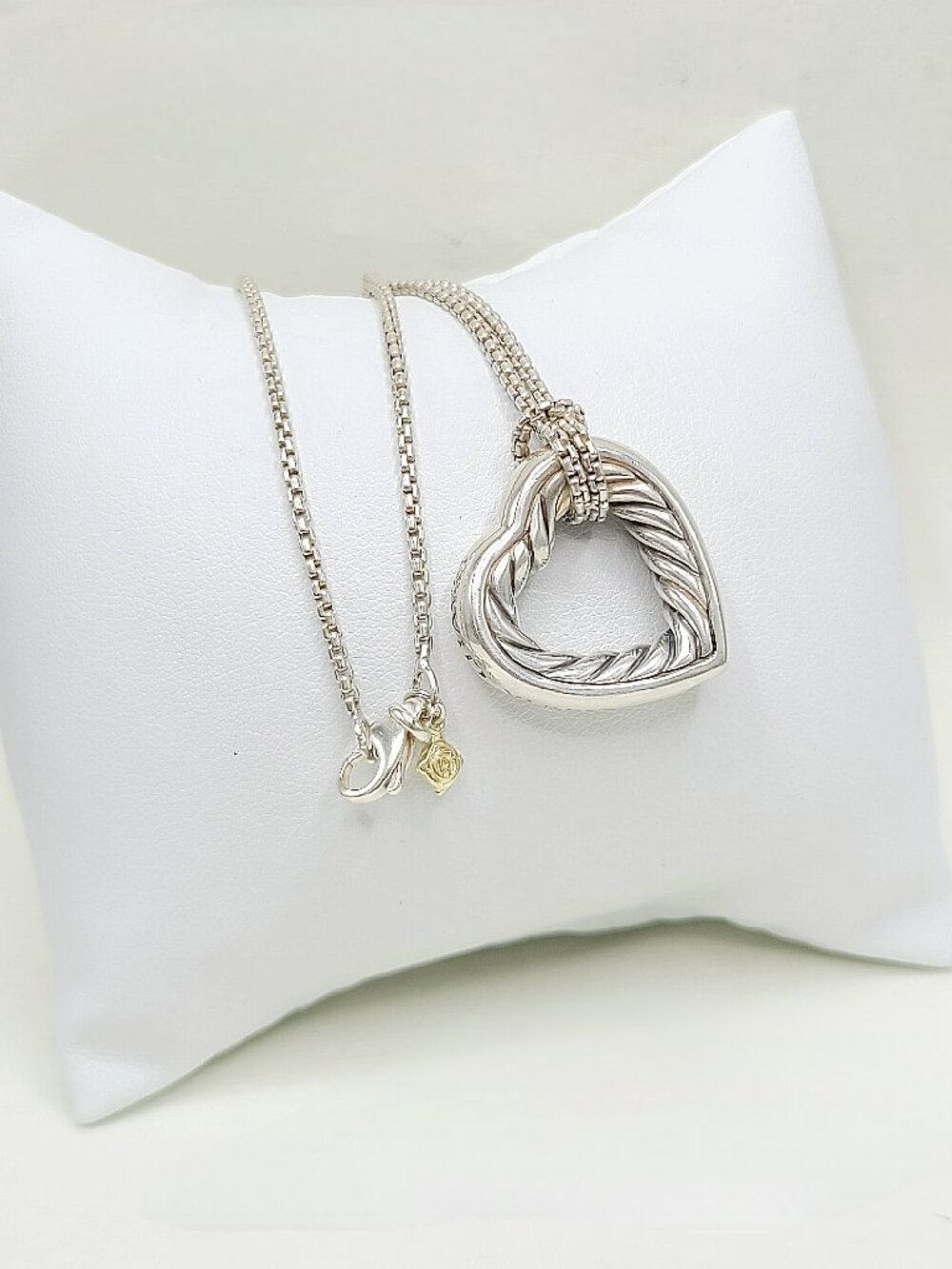 David Yurman Large Cable Classic Heart Pendant Necklace w/ 18K Yellow Gold - 16"